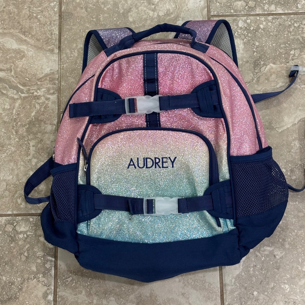 Pottery Barn Kids Glitter Ombre Backpack Pink Teal Navy Blue Audrey Personalized